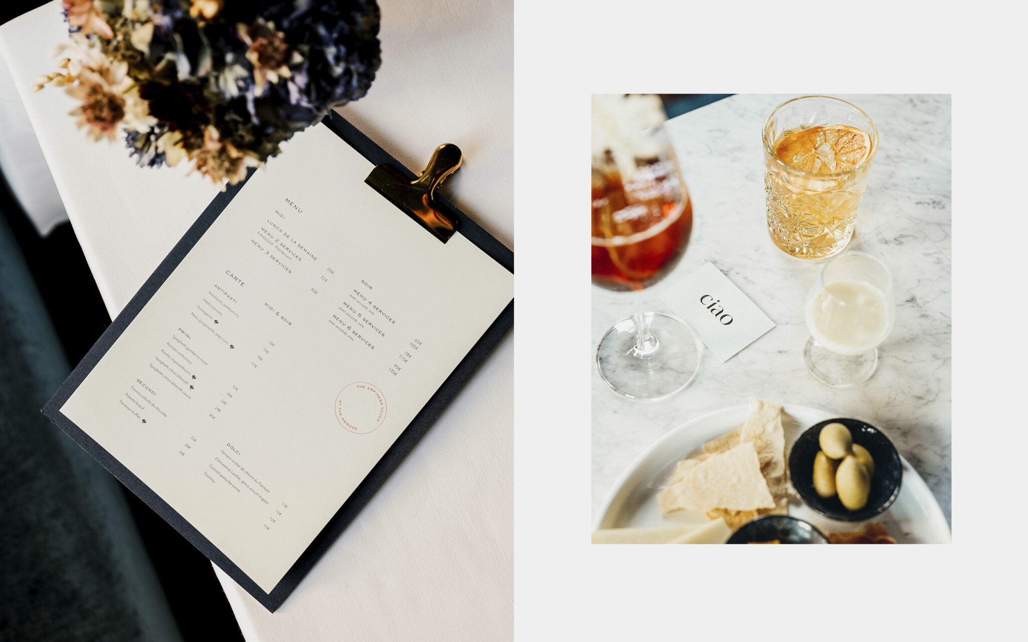 Logo and brand identity design for Ciao, italian restaurant enoteca and bistronomia at the merode in Brussels